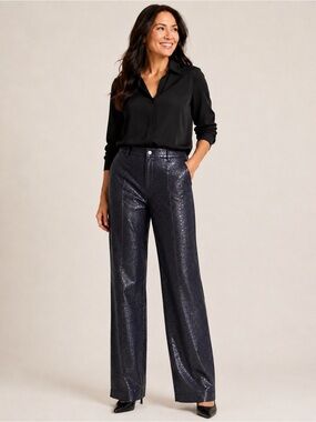 Womyn Black Perforated Coated Straight Leg Pants Size 10 Made in USA